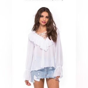 Show Me Your Mumu Peasant Ruffles VNeck Lace Up Boho Bohemian Elton Top Blouse M